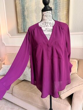 EUC V-Neck Long Sleeve Blouse in Magenta by